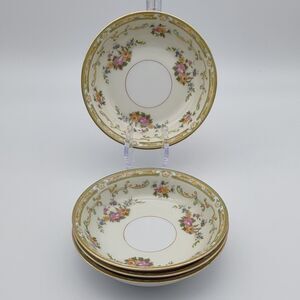 Noritake Arlene Fruit Dessert Bowl Floral W/ Gold Accent Japan Set of 4
